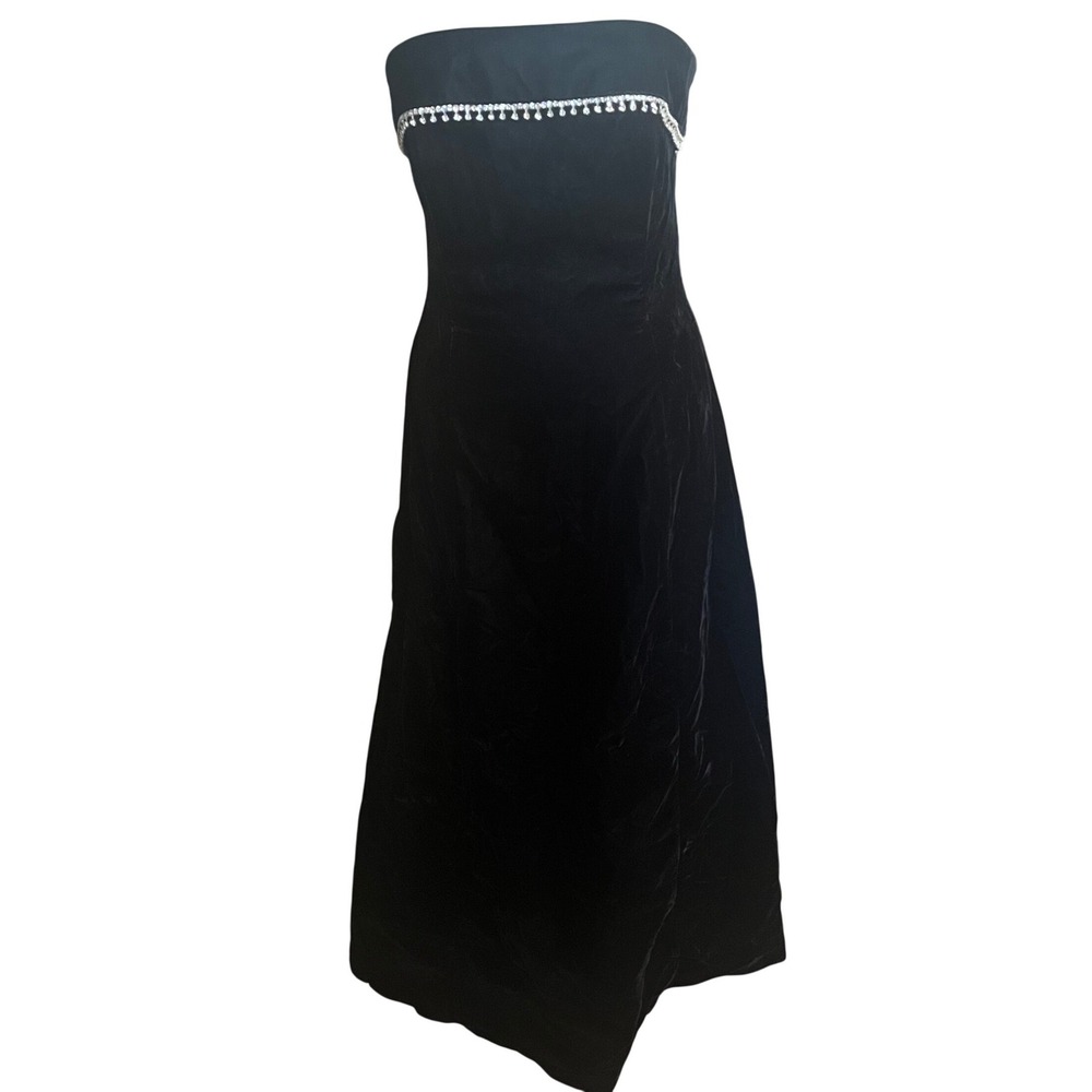 Scott McClintock Black Velvet Strapless Evening Gown Rhinestone Trim Size 8
